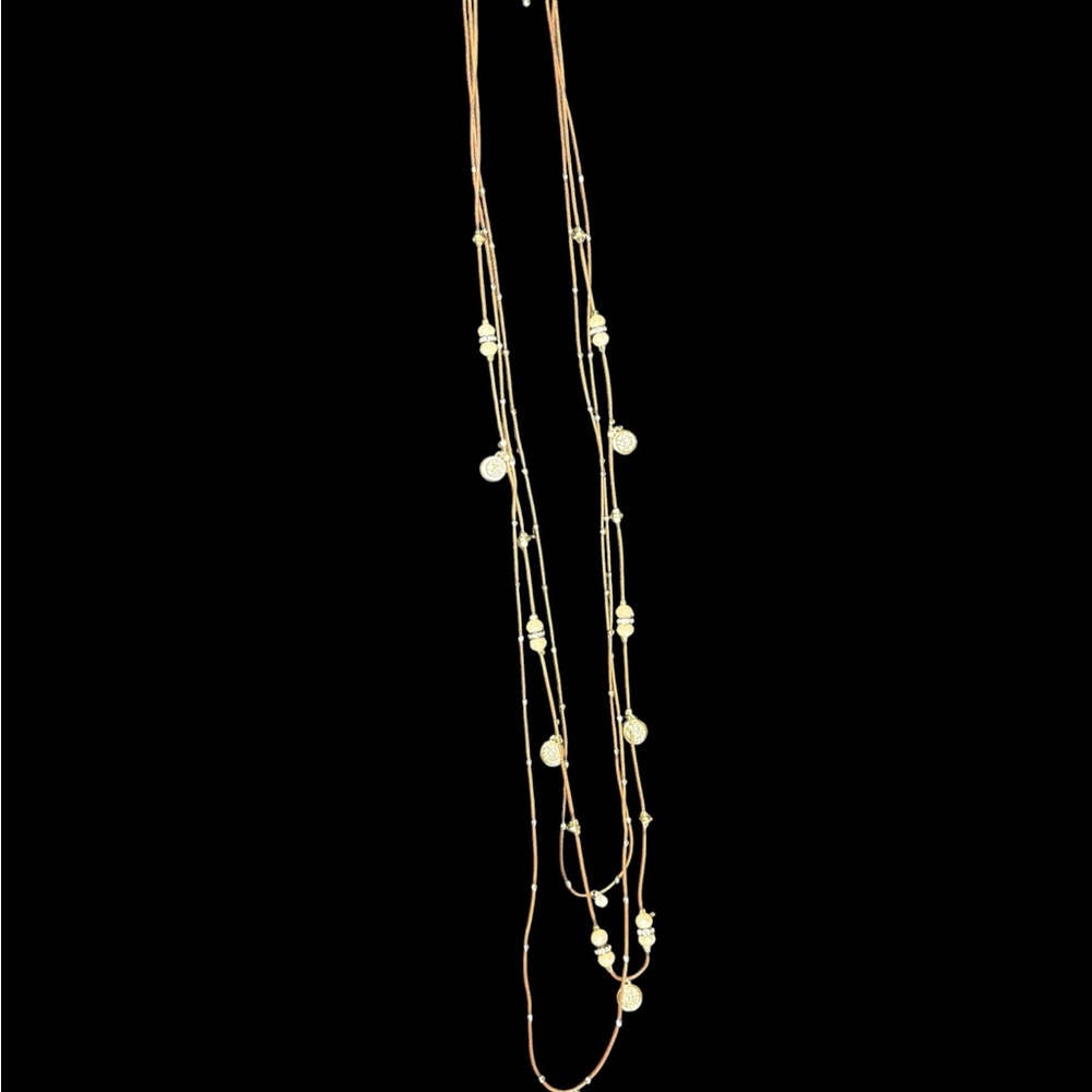 Layered Gold and Brown Coin Pendant Necklace - Women Jewelry